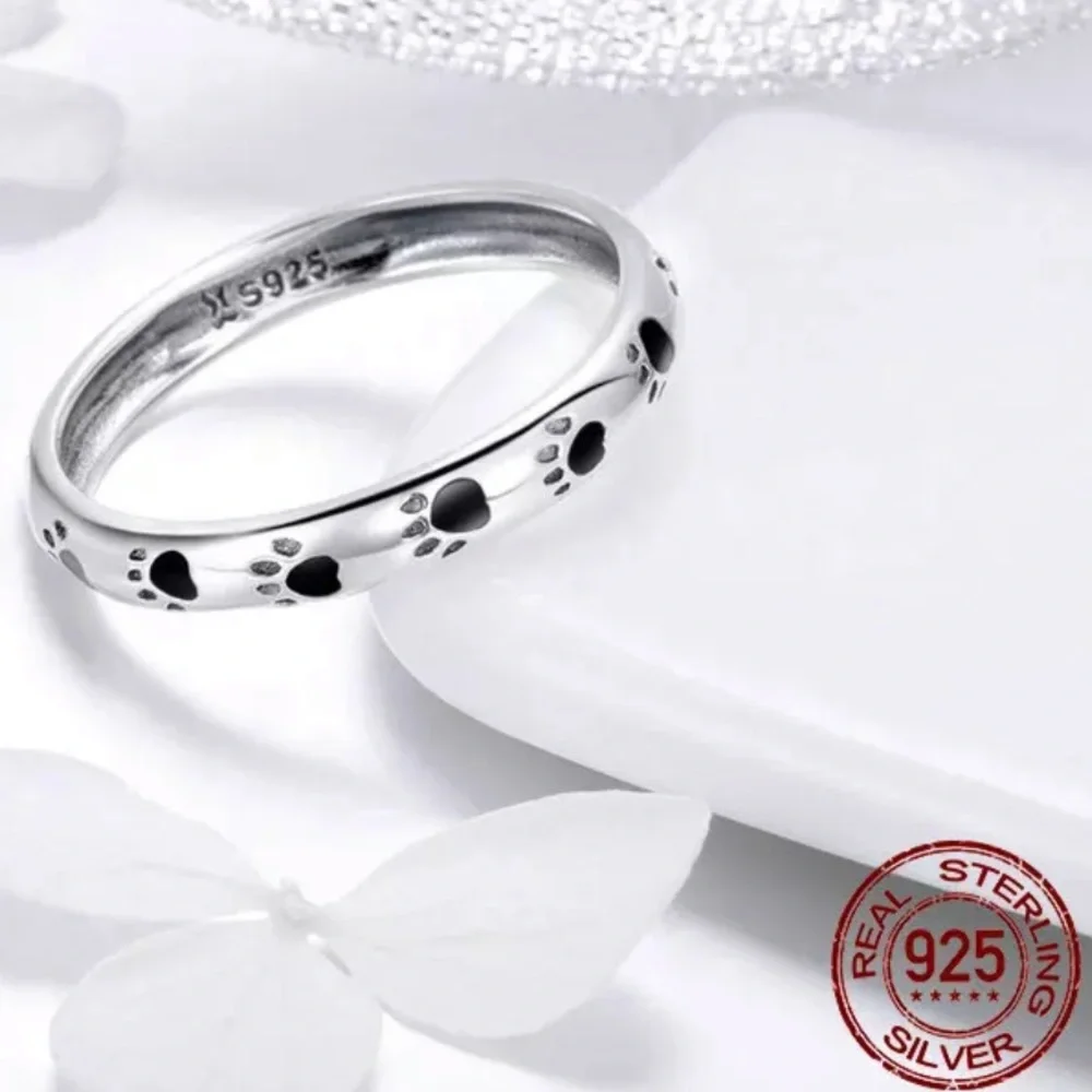925 Sterling Silver Dog / Cat Paw Print Ring